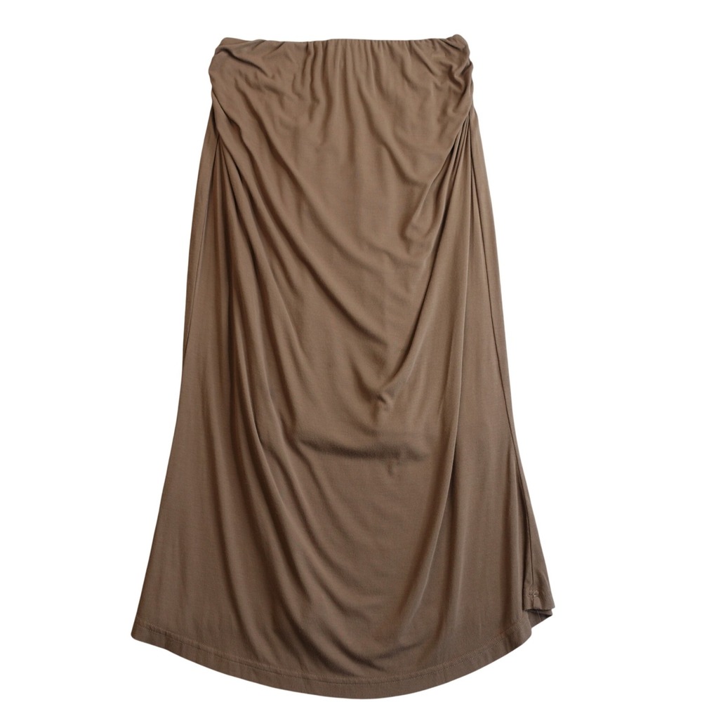 OGL Cashsoft Midi Skirt Womens M Mocha Brown Viscose Spandex Pull On Lined Comfy